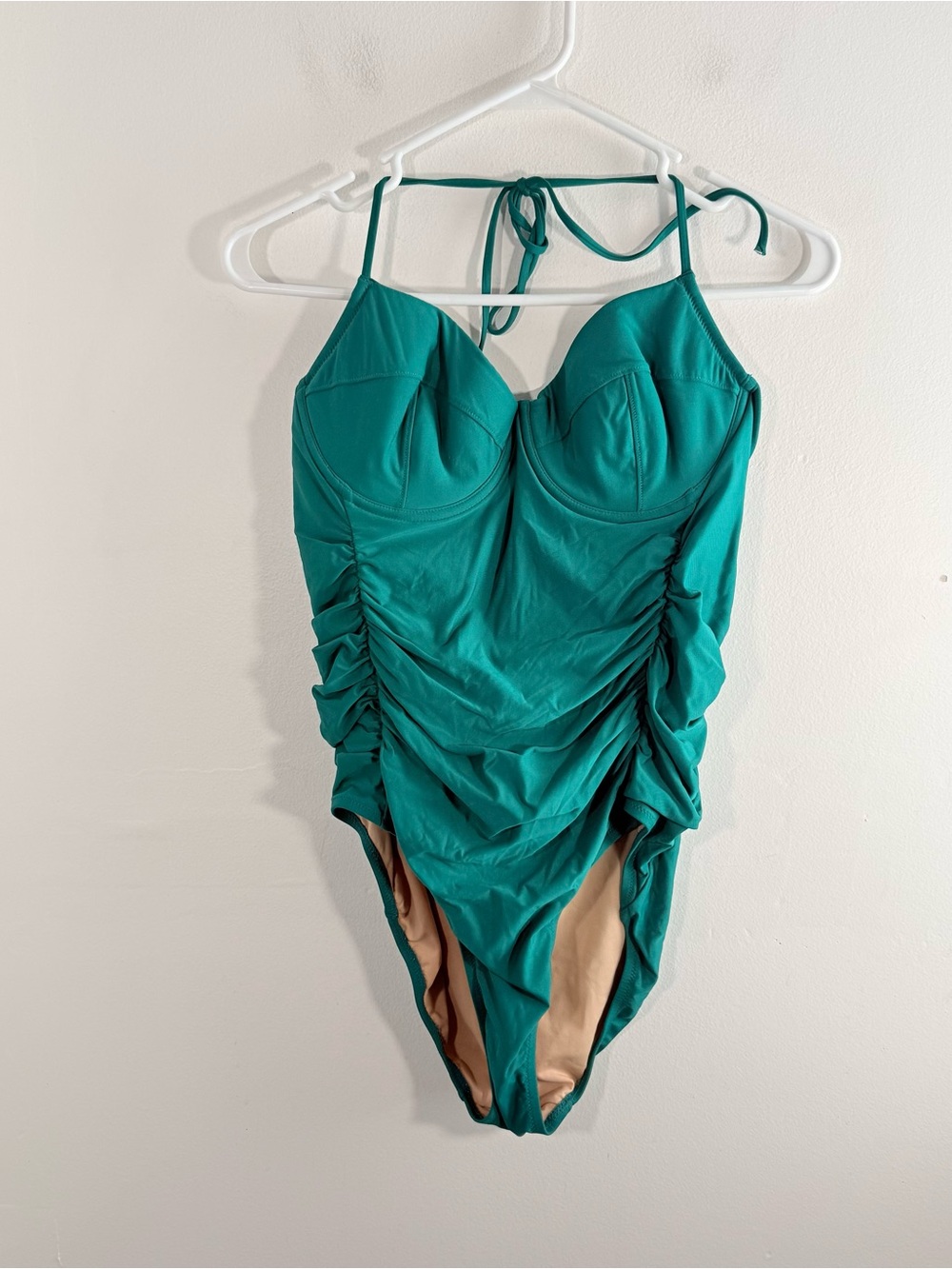 J. Crew Teal Retro Ruched Sides Halter One Piece Swim Medium